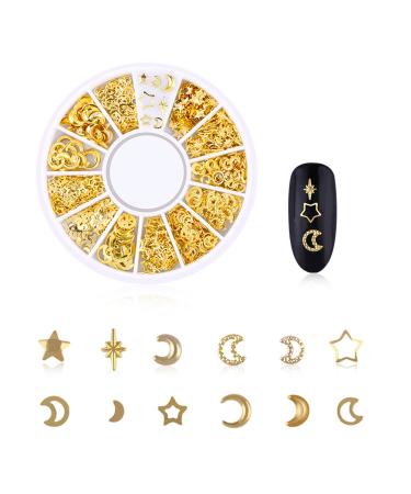 JERCLITY 6 Boxes Metal Gold Nail Charms Nail Studs 3D Art Jewelry Decoration with Tweezers and Wax Pencil - Acrylic Nails Rivets - Buy Online on GoSupps.com