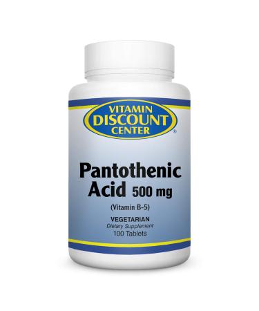Vitamin Discount Center Pantothenic Acid 500 mg, Vitamin B5, Vegetarian, 100 Tablets
