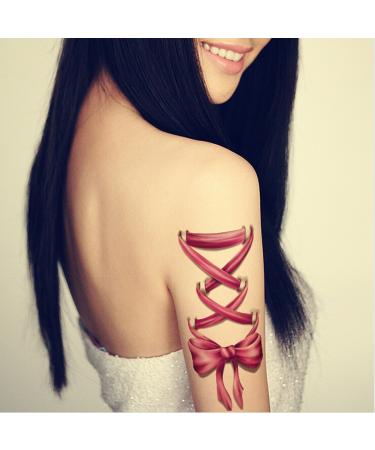 TAFLY 3D Pink Ribbon Bow Temporary Tattoo Stickers - Waterproof Fake Tattoo, 5 Sheets - Buy Online on GoSupps.com