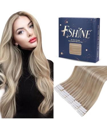 FSHINE TAPE in Extensions Real Hair 55cm Ashblond Highlight Bleach Blith 50 grams of real hair hair extension tape real hair invisible 20 piece of real hair extensions #18P613 3. Tape #18p613 55cm
