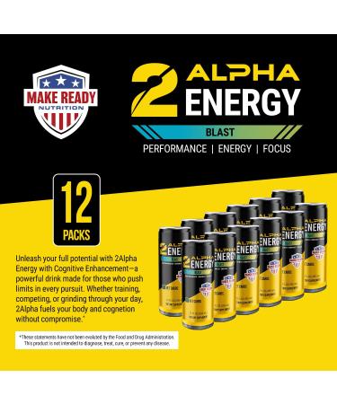 Make Ready Nutrition - 2Alpha Energy Blast - 150mg Caffeine Alpha-GPC L-Theanine Red Korean Ginseng Zero Sugar Low Carb - 12 fl oz (12 Pack) - Buy Online on GoSupps.com