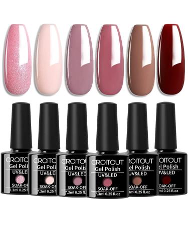 Croitout UV Gel Nail Polish Set Shellac Nail Gel Polish Colours Set Sock Off Gel Nail Polishes Set Polish Gel Nail Kit for Home DIY Manicure Nail Salon Best Gift for Women 6 x 7.3ml 6CS-008 6CS-008