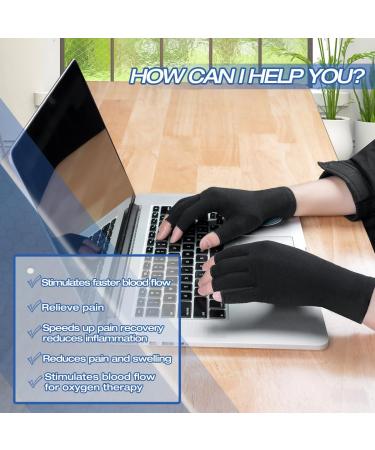 Arthritis Compression Gloves for Men & Women - Fingerless Support for Osteoarthritis Carpal Tunnel 2 Pairs (Medium Black - Buy Online on GoSupps.com
