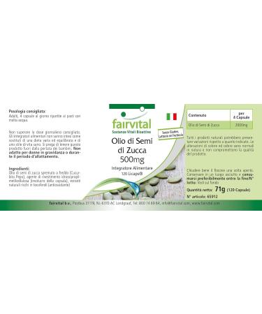 Fairvital | Pumpkin Seed Oil 500mg VEGAN - High Dosed - 120 Licaps - Cold Pressed - Buy Online on GoSupps.com