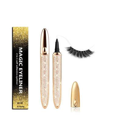 Eyelash Glue Pen Magic Self-adhesive Eyeliner Glue Lash Pen Upgraded 2 in 1 Eye Liner Pen Diamond Bling Glitter Liquid Eyeliner No Glue No Magnetic Transparent