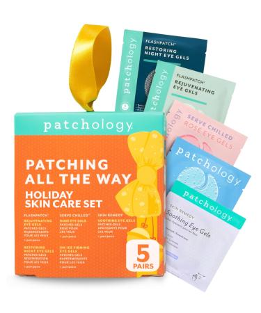 Patchology Patching All The Way Gift Set Hydrating Under Eye Masks with Collagen Retinol Hyaluronic Acid Christmas Gift & Beauty Stocking Stuffer for Puffy Eyes 5-Pair Sampler (Limited Edition)