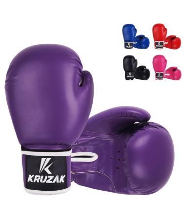Kruzak Plain Boxing Gloves for Sparring, Kickboxing, Muay Thai, Martial Arts & MMA Fighting - Men & Women Punch Bag Mitts Training and Focus Pads Punching Purple 12 oz