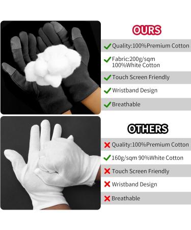 Dimeho 2 Pairs Moisturizing Gloves Touch Screen Cotton Spa Lotion Glove Overnight Bedtime Skin Care Gloves Eczema Glove for Dry Chapped Hands Women Beauty (White + Black) - Buy Online on GoSupps.com