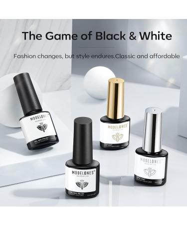 Modelones Gel Nail Polish Kit- 2 Colors 10ML Black White Gel Polish with Gel Top and Base Coat Starter Kit Soak Off U V Gel Nail Manicure Gift for Women DIY Home Salon - Buy Online on GoSupps.com