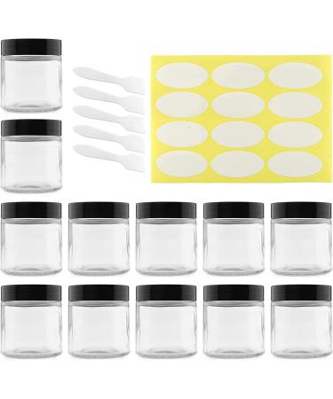 Clear Glass Jars 4oz (12-Pack) for Cosmetics & Food Storage | Includes Spatulas and Labels - Cornucopia - Buy Online on GoSupps.com