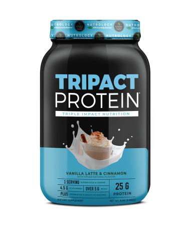 TRIPACT Protein - Premium Nutrition Shake - Non-GMO Grass Fed Whey Protein, Plant Proteins, Greens, Superfoods & Probiotics–Lean Muscle-Recovery-Boost Performance - Vanilla Latte with Cinnamon 3lb. Vanilla Latte & Cinnamon…