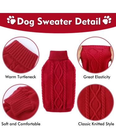 Cozy Red Dog Sweater for Small Dogs & Cats Winter Turtleneck Knit Mantle Warm & Soft with Braid Pattern XL Size - Buy Online on GoSupps.com