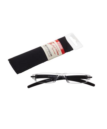 Fisherman Eyewear Slim Vision Rimless Reading Glasses, Shiny Black 3.00