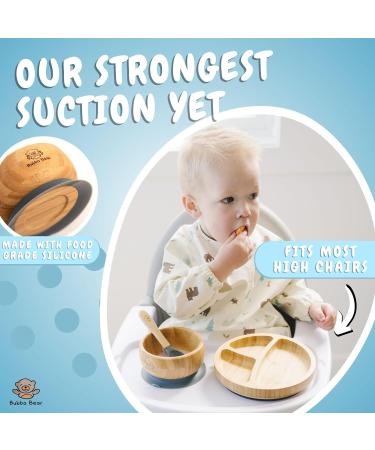 Bubba Bear Baby Bamboo Suction Bowl Plate & Spoon Set | Stay Put Toddler Led Feeding Bowls & Plates | Guide to Weaning eBook Blue - Buy Online on GoSupps.com