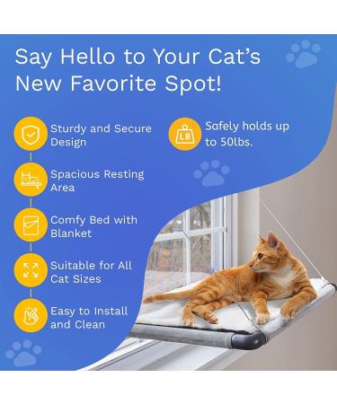 Hanging Window Cat Hammock - Suction Cup Mounted Perch for Indoor Cats | 26.4 x 15.6 Inches - Buy Online on GoSupps.com