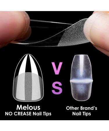 Short Almond Soft Gel Nail Tips - 600PCS Pre Buff Full Cover Half Matte Clear Fake Nails | Melous - Buy Online on GoSupps.com