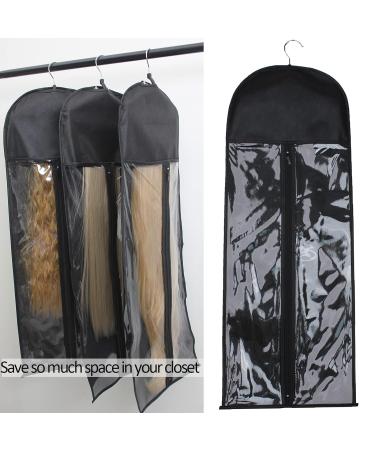 3 Pack Extra Long Wig Storage Bags with Hanger - Hair Extension Holder Case for Human & Synthetic Hair - Black Color 31.5 in - Buy Online on GoSupps.com