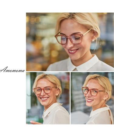 AMOMOMA Retro Square Blue Light Blocking Reading Glasses for Women - Transparent Brown+c3 Grey Tortoise 1.5x | AM6033 C2 - Buy Online on GoSupps.com