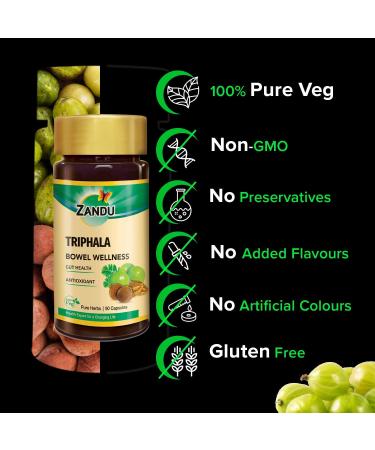 Zandu Triphala Capsules Supports Bowel Wellness & Healthy Gut Helps to Boost Immunity & Useful for Digestion Antioxidant Properties - 90 Veg Capsules - Buy Online on GoSupps.com