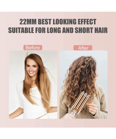 DazSpirit 3 Barrel Hair Waver 22mm Curling Iron for Long/Short Hair - Mermaid Hair Styling Wand with Intelligent Temperature Control - Trendy Style Gold - Buy Online on GoSupps.com