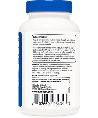 Nutricost Caffeine Pills 100mg - 250 Capsules, Energy Booster Supplement - Buy Online on GoSupps.com