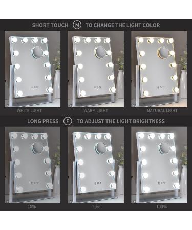 Tovendor 20 Inch Hollywood Mirror with Lights | Lighted Makeup Vanity Mirror for Women | 12 Dimmable Bulbs, 3 Color Modes, 360 Rotation | White - Buy Online on GoSupps.com