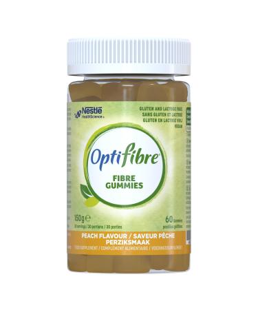 OptiFibre Fibre Prebiotics Gummies Peach Flavour 60 Vegan Gummies 2 Months Supply for Adults & Kids Age 4+