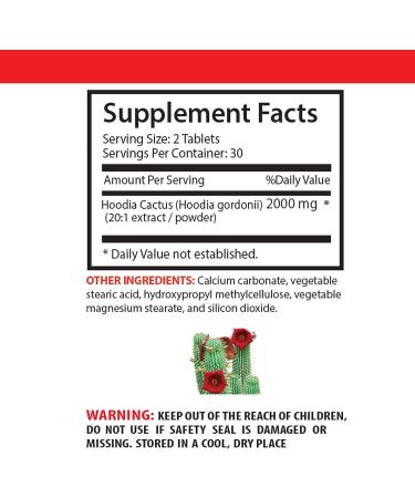 Hoodia Gordonii Extract 2000mg - Highly Effective Appetite Suppressant - 60 Tablets - Pure Hoodia Gordonii for Weight Loss - Buy Online on GoSupps.com