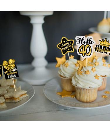 13P Black and Gold 40th Birthday Cake Toppers for Women Men Personalised Happy Birthday Cake Toppers Cupcake Decorations Black Gold Glitter Paper Fairy Cake Toppers for Her Him Birthday Party Supplies - Buy Online on GoSupps.com