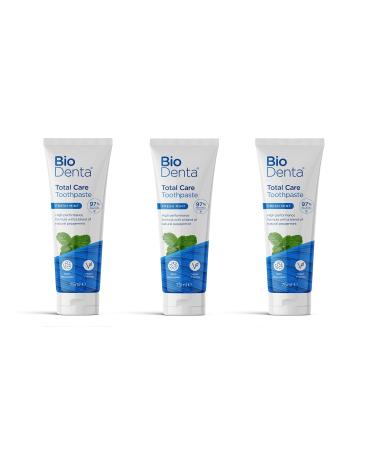 BioDenta Total Care Whitening Toothpaste 75ml - Pack of 3 - 98% Natural Vegan Vegetarian and Halal - SLS PEG and Paraben Free - Pack of 3