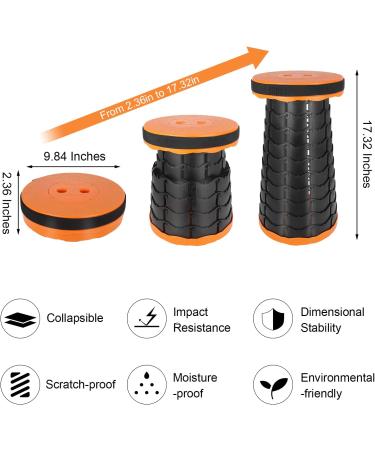 Portable Telescoping Stool: Lightweight Retractable Folding Seat | 600 lbs Capacity Chair for Camping, Fishing, Hiking - Orange (1 Pack) - Buy Online on GoSupps.com