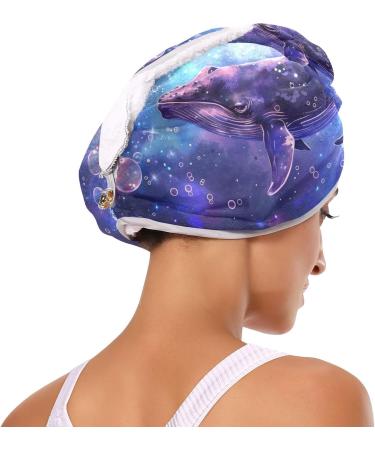 Two Whales Playing in Space Hair Towel 2 Pack - Super Absorbent Quick Dry Hair Turbans with Button Twisty Wrap for Women & Girls | International Shipping Available - Buy Online on GoSupps.com