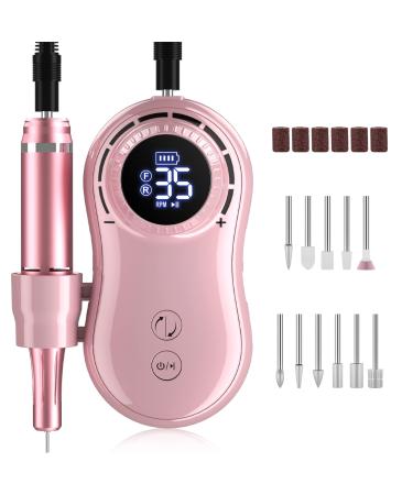 Professional Rechargeable 35000 rpm Nail Drill, Portable Electric E File Machine for Acrylic, Gel Nails, Manicure Pedicure Polishing with 11Pcs Nail Drill Bits and Sanding Bands for Home and Salon Use rose gold