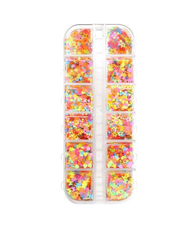 Flower Nails Flakes 12 Colors Nails Art Nail Sequins Nail Glitter Mix Color Fluorescent(02)