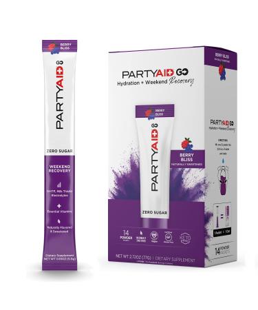 PARTYAID GO! Feel Good Tonight and Tomorrow, Zero Sugar, 5-HTP, B-Complex, Milk Thistle, Electrolytes, No Artificial Flavors or Sweeteners, Caffeine-Free, (Pack of 14) Partyaid Go! 14 Count (Pack of 1)