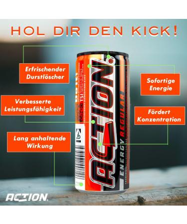  ACT!ON ACTION Energy Drink Regular 24 x 250 ml Disposable Tutti-Frutti Taste Cans 31.5 mg/100 ml Caffeine - For Better Caffeine Concentration - Buy Online on GoSupps.com