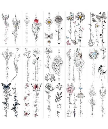 VIWIEU Realistic Temporary Tattoos: Flower Butterfly Daisy Bird & Inspirational Sayings Body Art - 15 Sheets, Waterproof & Perfect for Adult Women and Girls - Buy Online on GoSupps.com