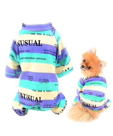 Smalllee_lucky_Store pet clothing multi -colored striped cotton pajamas for small and medium -sized dogs cats pajamas overall nightwear outfits for Yorkie Chihuahua green s s s s s s