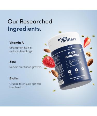 Man Matters Biotin Hair Gummy for Healthy Hair | No Sugar Added | Biotin Gummies with Hair Vitamins | Vitamin A Vitamin C Vitamin E & Zinc | 60 Gummies - Buy Online on GoSupps.com
