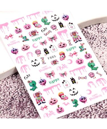 10 Sheets Halloween Nail Art Stickers Decals Self-Adhesive Pink Green Blood Skeleton Nail Supplies Nail Art Design Decoration Accessories - Buy Online on GoSupps.com