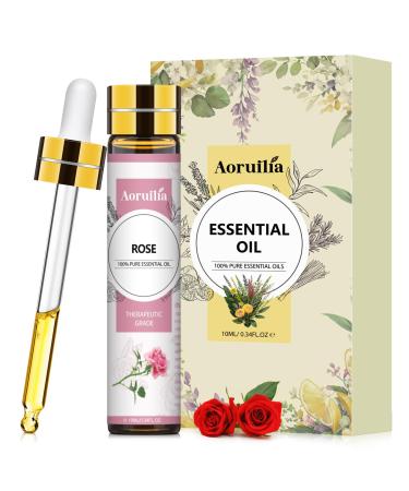 Aoruilia 10ml Rose Essential Oil - Premium Grade Natural Rose Oil Aromatherapy Essential Oils for Diffuser for Home Fragrance Perfume Bath Soaps & Candles Making Rose 10 ml (Pack of 1)