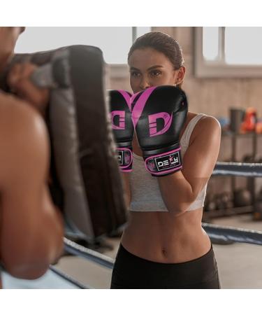 DEFY Marvelous Boxing Gloves - Unisex Leather Training Gloves for Muay Thai, Kickboxing, and MMA - Black/Pink 16oz - Buy Online on GoSupps.com