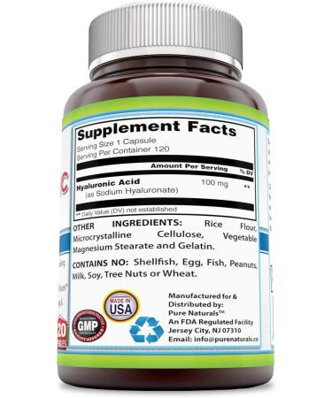 Pure Naturals Hyaluronic Acid 100mg - 120 Capsules | Natural Skin Hydration Supplement - Buy Online on GoSupps.com