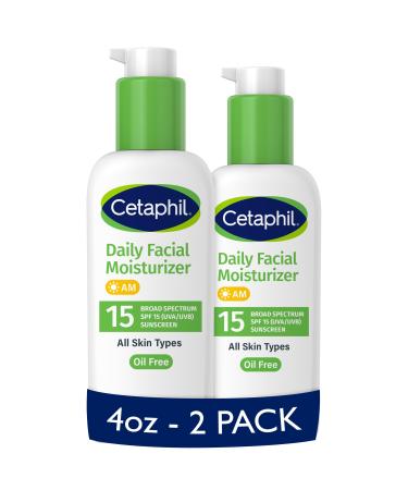 Cetaphil Daily Facial Moisturizer SPF 15 4 Fl Oz Gentle Facial Moisturizer for Dry to Normal Skin Types No Added Fragrance Pack of 2 (Packaging May Vary)