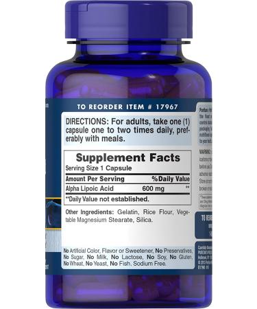 Puritan's Pride Alpha Lipoic Acid 600mg - 120 Count | Premium Antioxidant Supplement - Buy Online on GoSupps.com