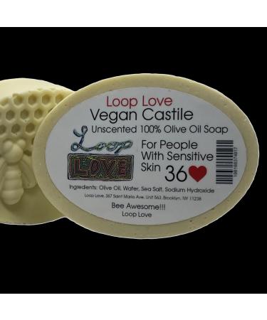 Loop Love Vegan Castile - Unscented - Maximum Natural Moisturization - Sensitive Skin 100% Olive Oil Bar Soap - Cold Process - Long Lasting - Made In The USA