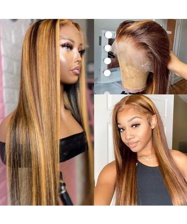 Lemoda 13x6 Ombre Highlight Lace Front Human Hair Wig 180 Density Pre Plucked Straight Brazilian Wig 4/27 20 Inch - Buy Online on GoSupps.com