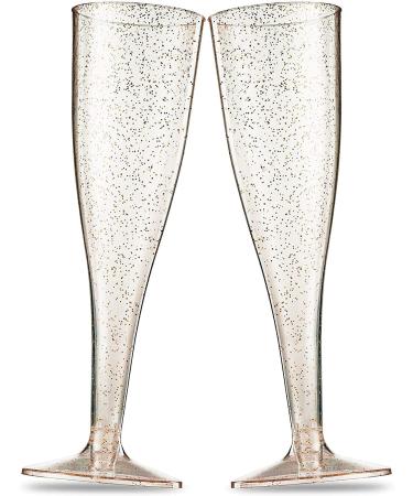 100 Plastic Champagne Flutes - Disposable Champagne Flute - Gold Glitter Plastic Champagne Glasses for Parties, Mimosa Bar, Events, Wedding and Shower Party Supplies - Toasting Cocktail Cups