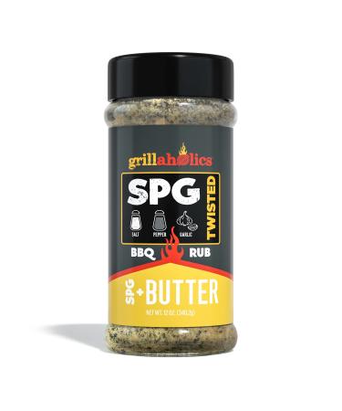 Grillaholics Twisted SPG + Butter Rub - Garlic Butter Seasoning & SPG Rub - Butter Flavored All Purpose Rub - Salt Pepper Garlic Seasoning Butter 12 Ounce (Pack of 1)