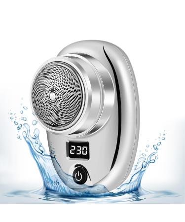 Electric Mini Rotary Shaver with Power Display Rechargeable 400mAh Electric Mini IP65 Waterproof Portable Mini Travel Shaver Wet and Dry Use Pocket Shaver with Cleaning Brush for Home Travel